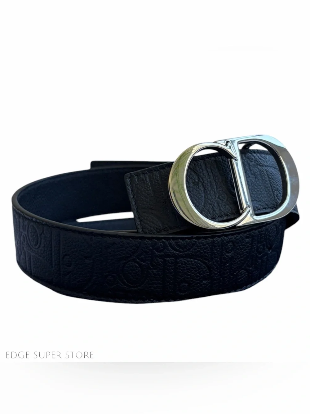 Dior Men's Black Leather CD Logo Buckle Belt Silver Tone 95/38 New w Box and Bag